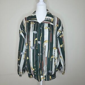 Vintage Coaco Silk Golf Print Jacket Women's Size M Green Striped‎